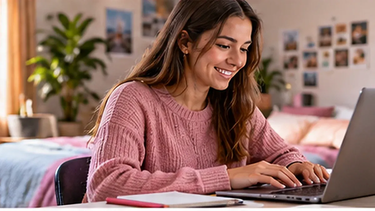Student using a laptop at a desk