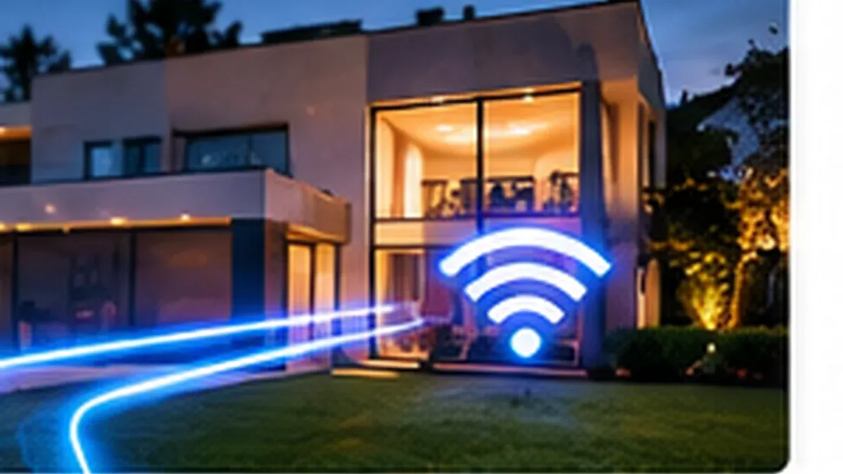 Modern house illuminated at night