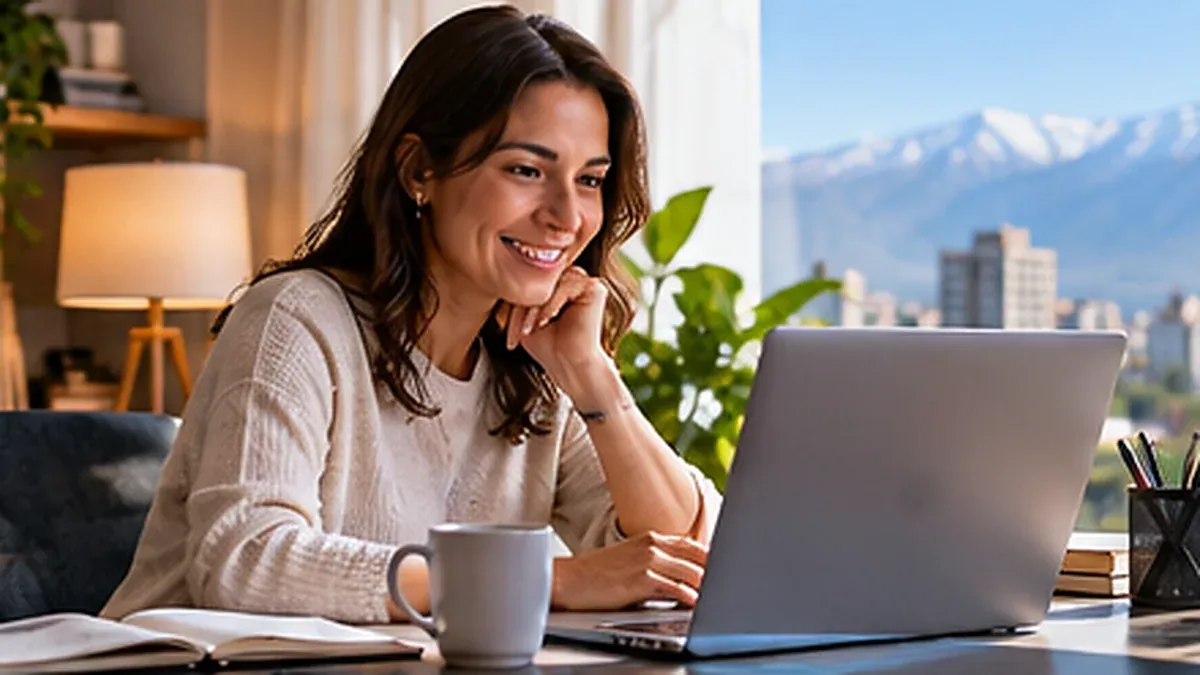 Woman working from home on a laptop